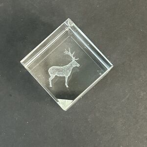 Crystal Glass 3D Laser Etched Deer Elk Solid Cube Paperweight Japanese W/Box